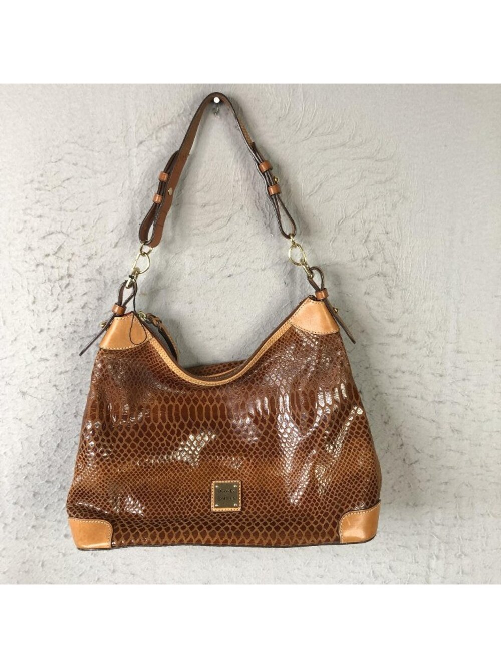 Dooney & Bourke Hobo Bag Womens Large Brown Snakeskin Leather Shoulder Zip VTG